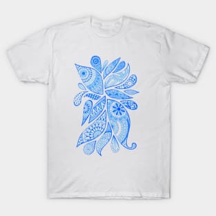 Abstract Zentangle Swirls Design (blue on white) T-Shirt